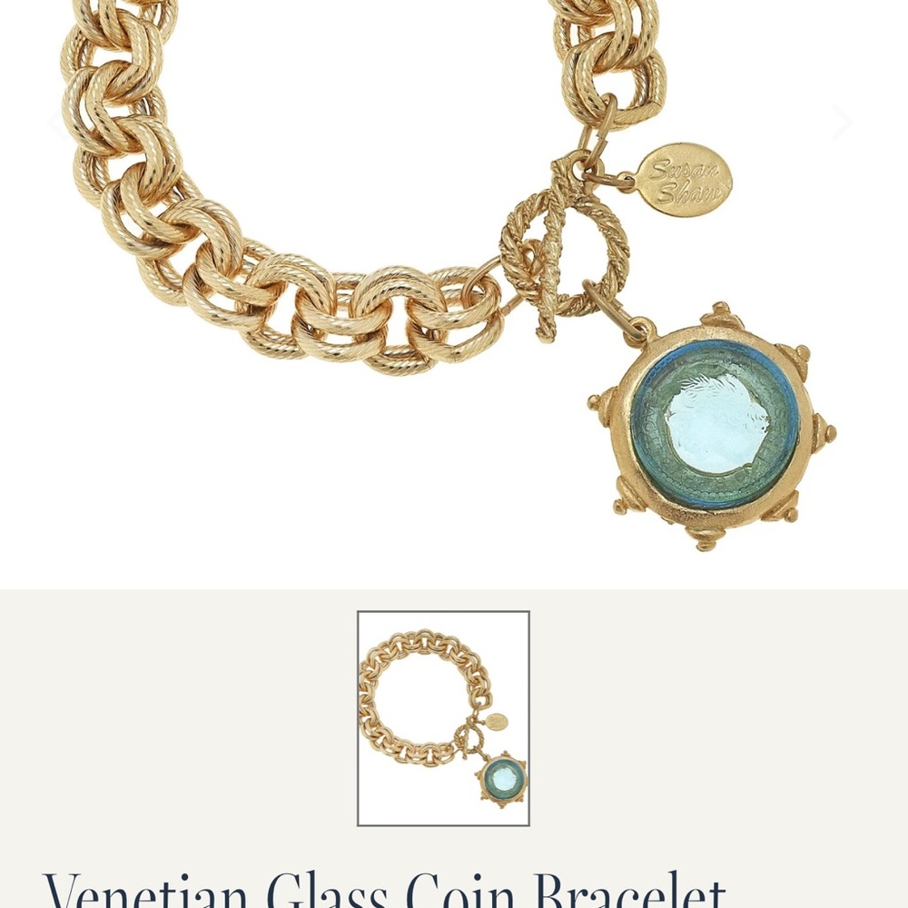 Susan SHAW Sophisticated Gold Bracelet with Blue Glass Accent